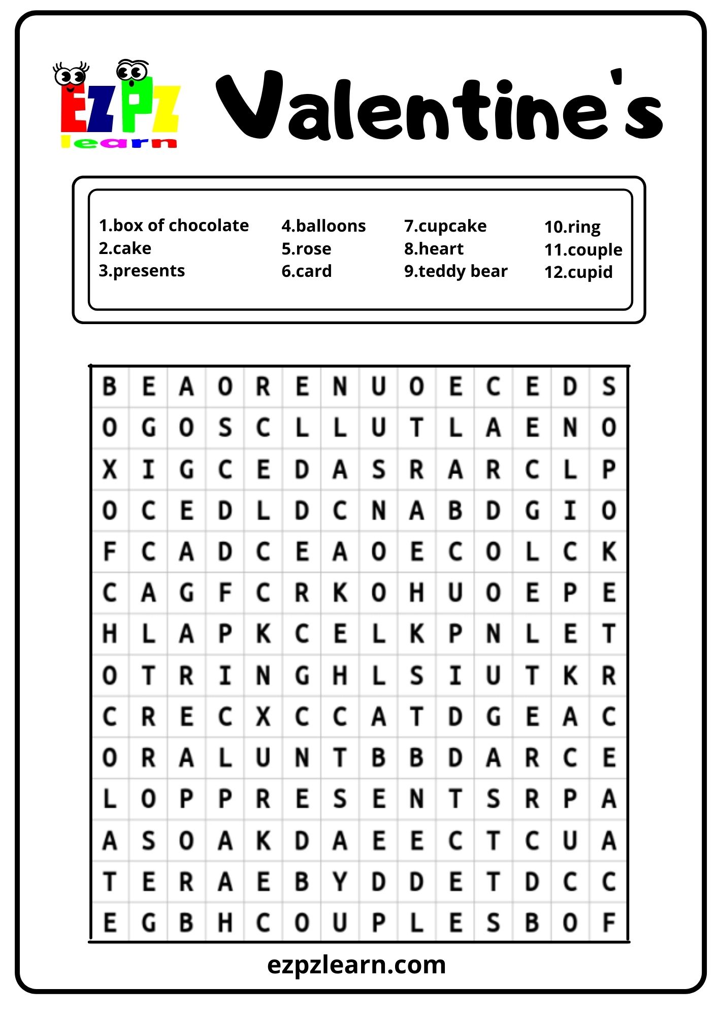 Valentine's Holiday Word Search